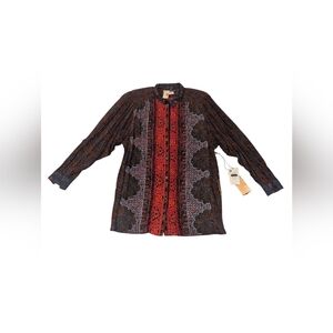 Carole Little NWT Relaxed Mixed Media Print Button-Up Long Sleeve Blouse - Sz 12